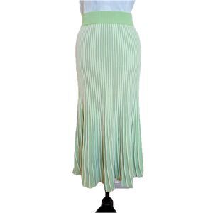 Ellison / Lulus Mint & Cream Stripe Ribbed Knit Maxi Trumpet Skirt, Sz S